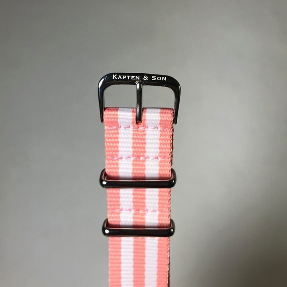 Kapten & Son Pink and White Stripe Watch Strap - Picture 3 of 3